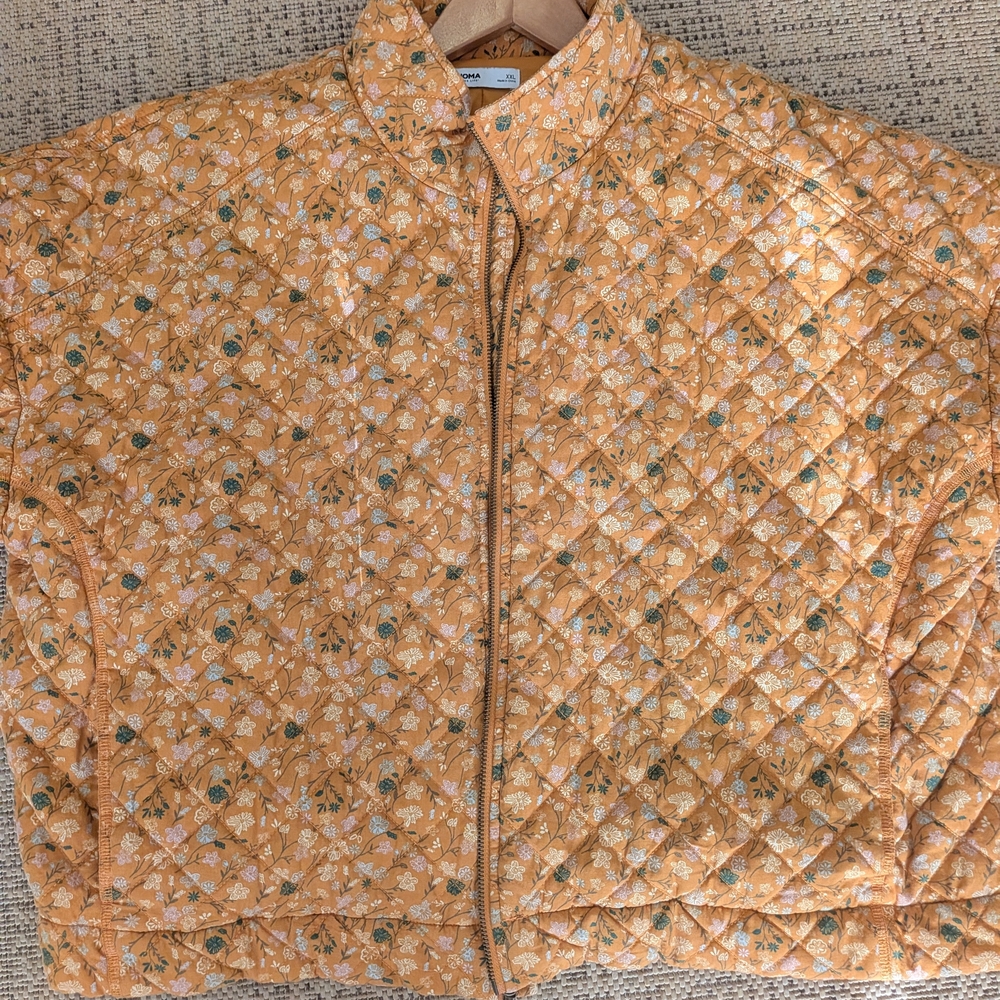Sonoma Orange Floral Quilted Bomber Jacket